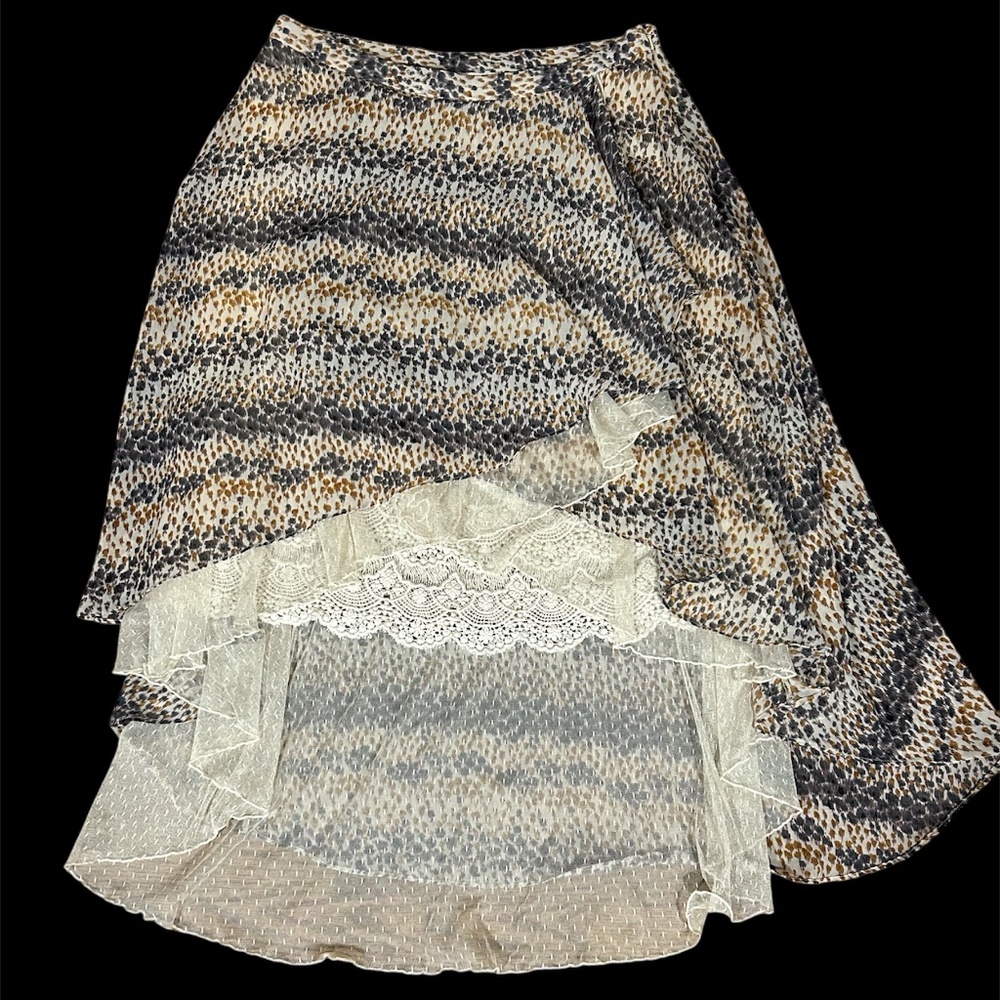 Hazel boho fairy hippie layered skirt lace crotchet hi lo sz M
